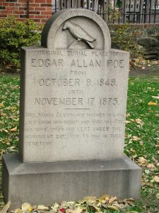 Original headstone for Edgar Allan Poe at haunted Westminster Burial Ground